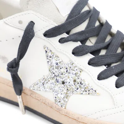 Golden Goose Ballstar White Low Top Sneakers With Glittered Star Patch On The Side And Glittered Heel With Logo L In White