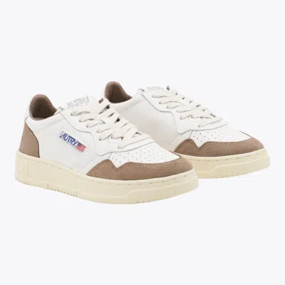 Autry Medalist Low White Leather And Suede Tobacco Sneakers