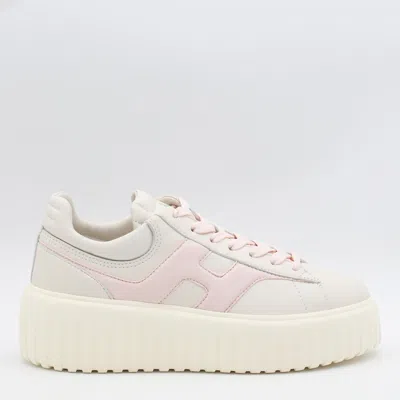 Hogan Two-tone Nappa Leather H-stripes Sneakers In Neutral