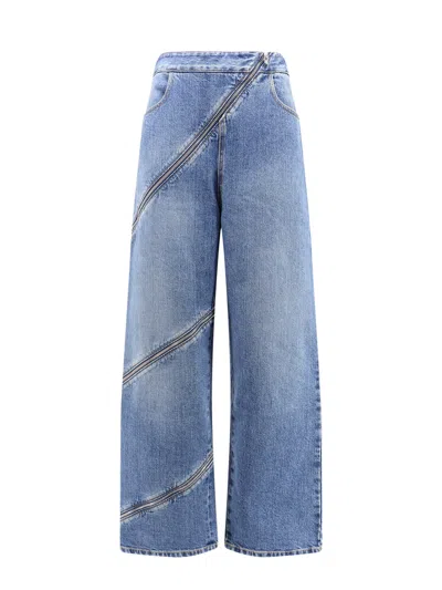 Alaïa Spiral High-rise Denim Wide-leg Jeans In Blue