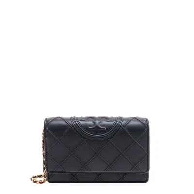Tory Burch Stitched Leather Shoulder Bag With Embossed Logo