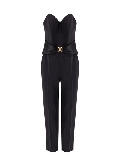 Elisabetta Franchi Strapless Jumpsuit With Waist Belt In Black