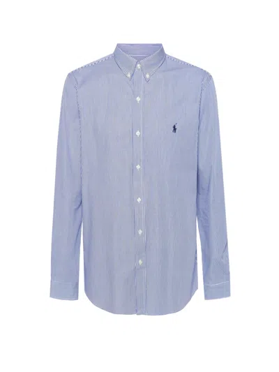 Polo Ralph Lauren Slim Fit Striped Shirt With Button-down Collar In Blue