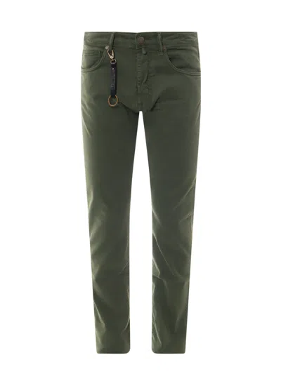 Incotex Stretch Cotton Trouser With Back Suede Logo Patch In Gray