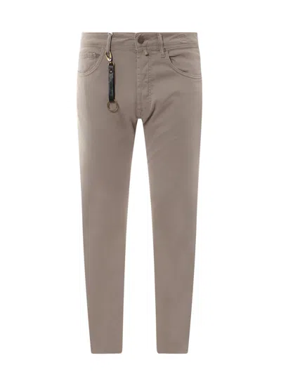 Incotex Stretch Cotton Trouser With Back Suede Logo Patch In Brown