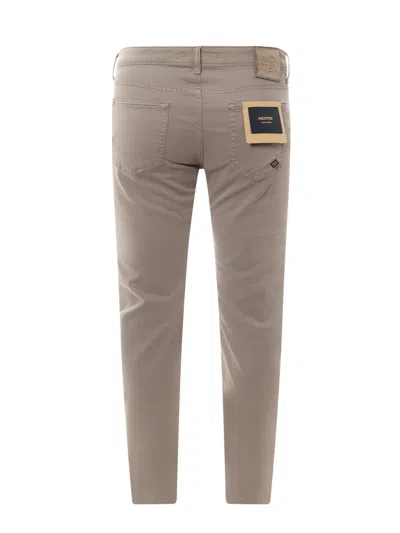Incotex Stretch Cotton Trouser With Back Suede Logo Patch In Brown