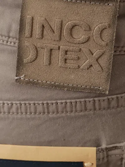 Incotex Stretch Cotton Trouser With Back Suede Logo Patch In Brown