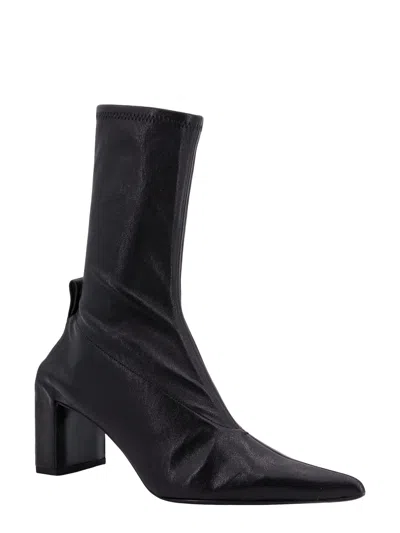 Jil Sander Block Heel Leather Ankle Boots In Black