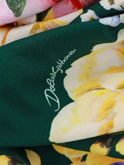 Dolce & Gabbana Stretch Silk Dress With Floral Print In Green