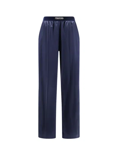 Tom Ford Stretch Silk Pajamas Trousers In Blue