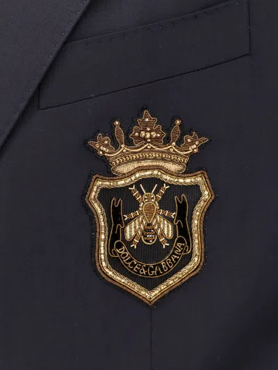 Dolce & Gabbana Stretch Virgin Wool Blazer With Frontal Logo Patch
