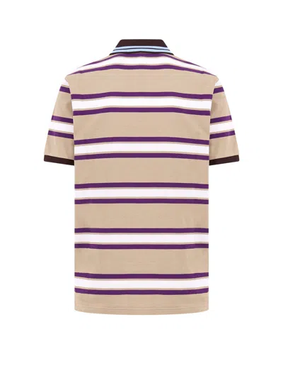Gucci Striped Cotton Polo Shirt In Neutral
