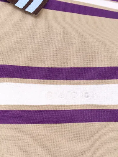 Gucci Striped Cotton Polo Shirt In Neutral