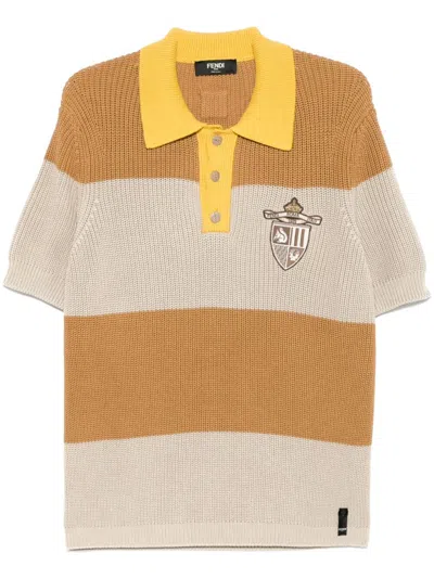 Fendi Logo Club Crest Ribbed Knit Polo T-shirt