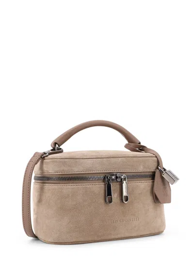 Brunello Cucinelli Women Suede Crossbody Bag With Leather Shoulder Strap