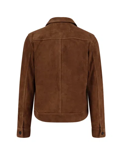Ami Alexandre Mattiussi Ami Classic Goat Leather Jacket With Embossed Logo In Brown