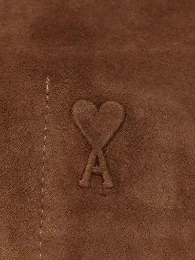 Ami Alexandre Mattiussi Ami Classic Goat Leather Jacket With Embossed Logo In Brown
