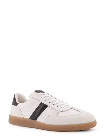 Tom Ford Archer White Low Top Sneakers With Logo Lettering On Tongue And Heel And Contrasting Heel In Leather