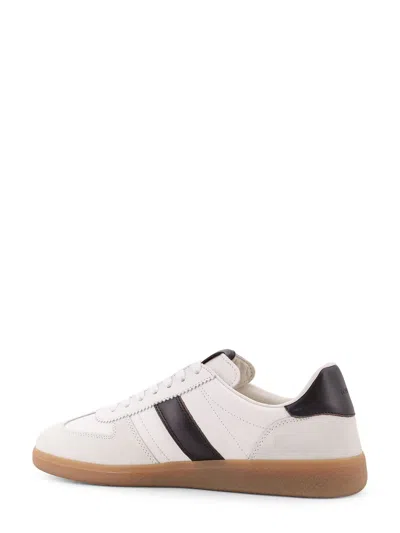 Tom Ford Archer White Low Top Sneakers With Logo Lettering On Tongue And Heel And Contrasting Heel In Leather