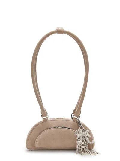 Self-portrait Grey Suede Mini Shoulder Bag With Charm