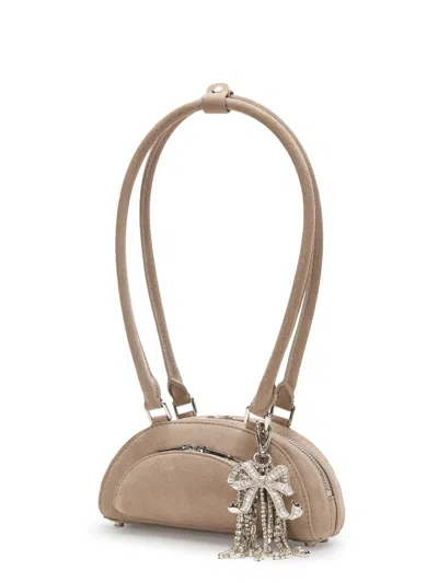 Self-portrait Grey Suede Mini Shoulder Bag With Charm
