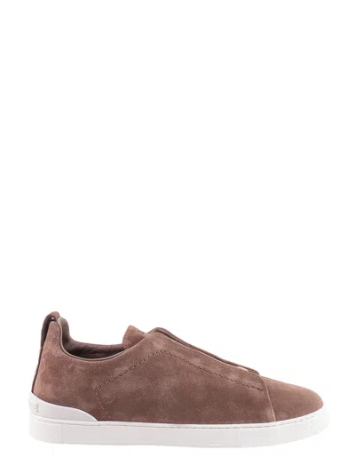 Zegna Man Cappuccino Suede Triple Stitch Slip Ons