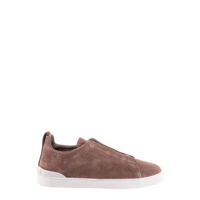 Zegna Man Cappuccino Suede Triple Stitch Slip Ons