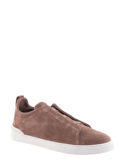 Zegna Man Cappuccino Suede Triple Stitch Slip Ons