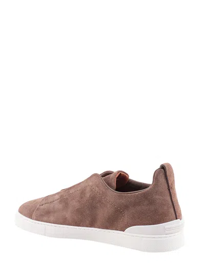 Zegna Man Cappuccino Suede Triple Stitch Slip Ons
