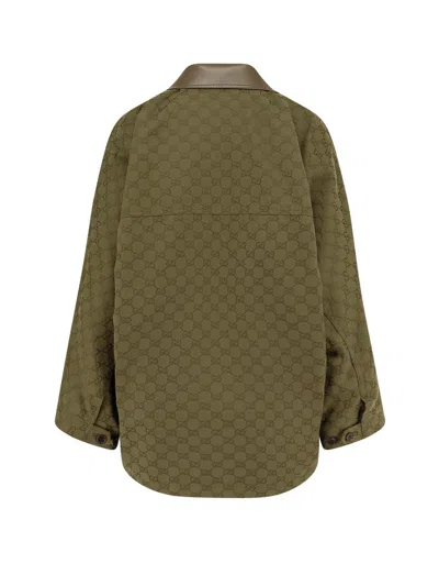 Gucci Gg Monogram Leather-trimmed Oversized Jacket In Multi