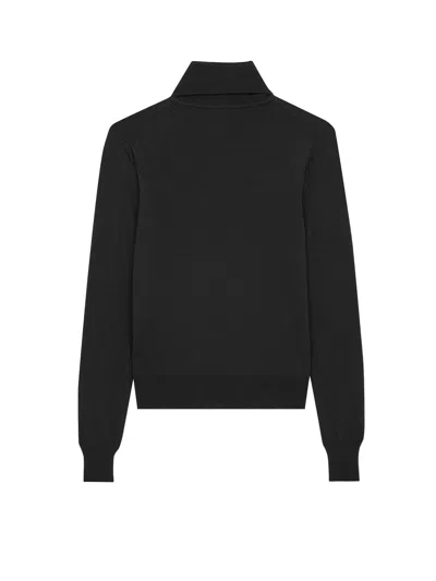 Saint Laurent Sustainable Wool Sweater With Embroidered Monogram In Black