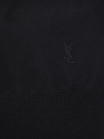Saint Laurent Sustainable Wool Sweater With Embroidered Monogram In Black
