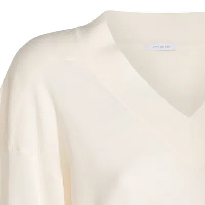 Malo Knitwear V-neck Long Sleeves Soft Texture In White