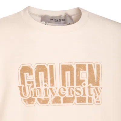 Golden Goose Journey Ms Crew Neck Sweatshirt Reverse Side Cotton Fleece With Print In Neutral