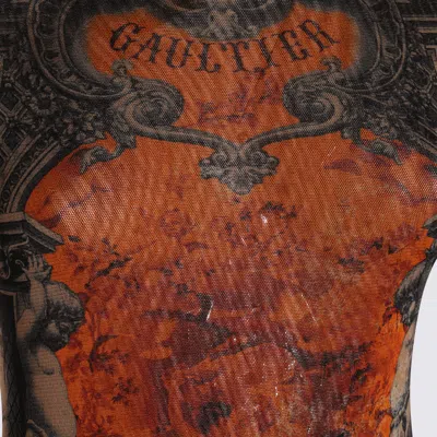 Jean Paul Gaultier Mesh Crew Neck Catsuit Printed Medaillon In Brown