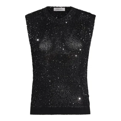 Golden Goose Sleeveless Top Round Neck Sequin Embellishments In Black