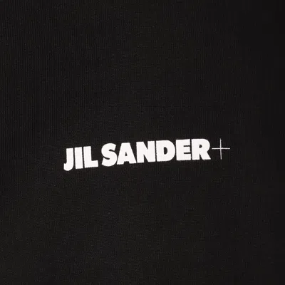 Jil Sander Relaxed Fit Black Cotton Hoodie With Logo Print In Black