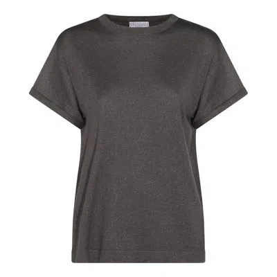 Brunello Cucinelli Short Sleeve Crewneck Sparkling Finish In Black