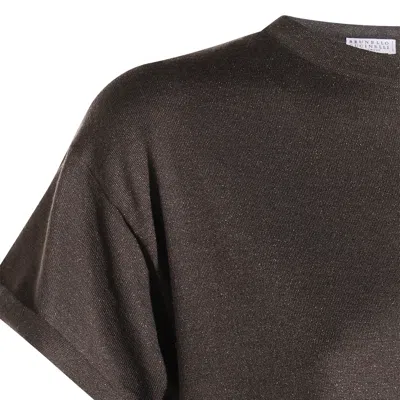 Brunello Cucinelli Short Sleeve Crewneck Sparkling Finish In Black
