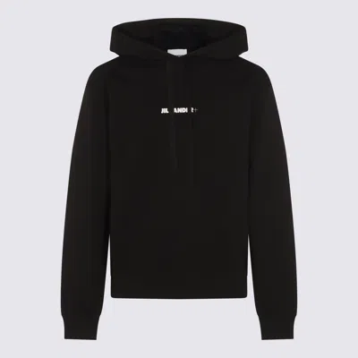 Jil Sander Relaxed Fit Black Cotton Hoodie With Logo Print In Black