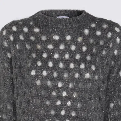 Brunello Cucinelli Open-knit Grey Sweater With Metallic Threads In Black