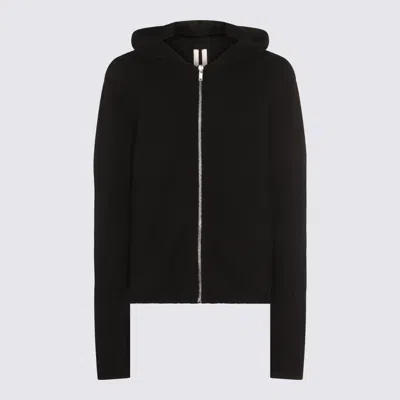 Rick Owens Hooded Crewneck Sweater Ribbed Texture In Black
