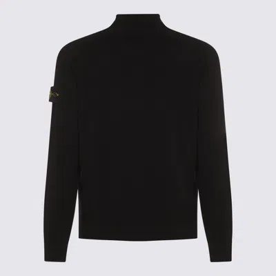 Stone Island High Collar Ribbed Cuffs Side Pockets Sweatshirt In Black