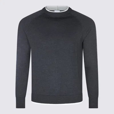 Eleventy Ribbed Crewneck Sweater Contrast Trim In Gray