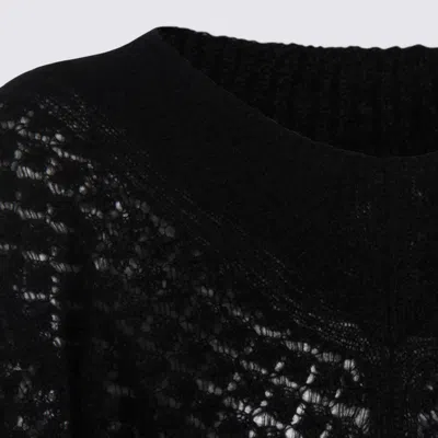 Twinset Open-knit Ruffled-cuff Sweater In Black