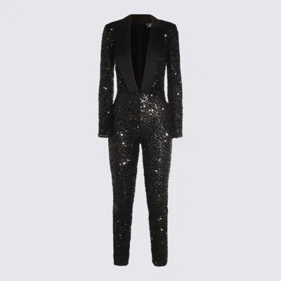 Elisabetta Franchi Sequin Trousers V-neck Embellished Detail In Black