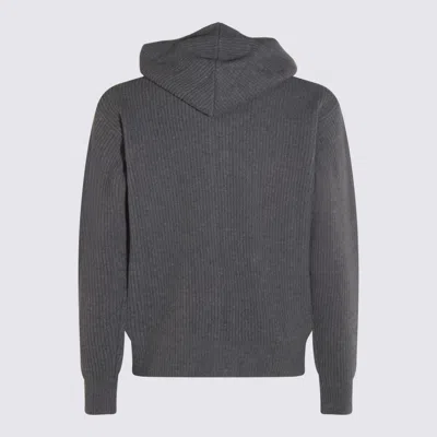 Lardini Hooded Ribbed Crewneck Front Pockets In Gray