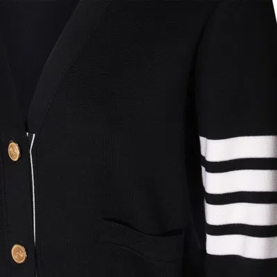 Thom Browne Navy Merino Wool 4-bar Milano Stitch Cardigan In Blue