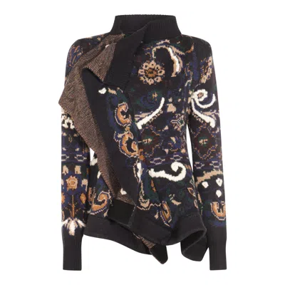 Sacai Floral Jacquard Knit Blouson In Green