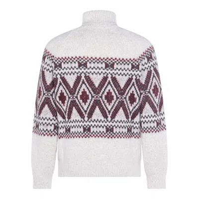 Brunello Cucinelli Geometric Jacquard Turtle Neck Pullover In White
